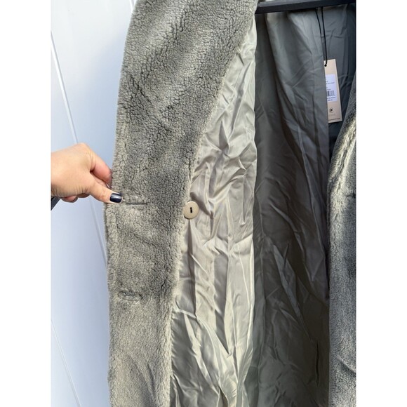 NWT! REBECCA MINKOFF Green Wool Teddy Faux Shearling Double Breasted Coat Large - Picture 6 of 12